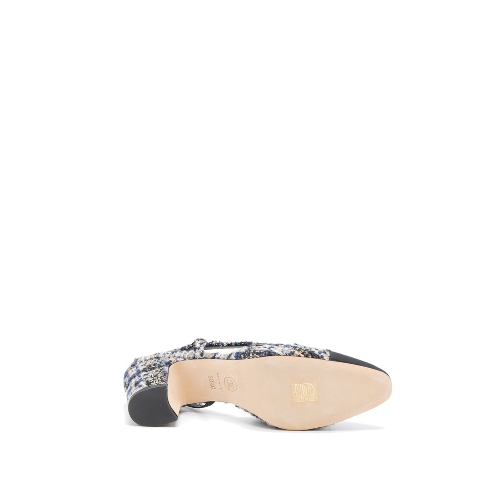 Chanel Size 38.5 Slings Shoes Tweed/Leather Multicolour