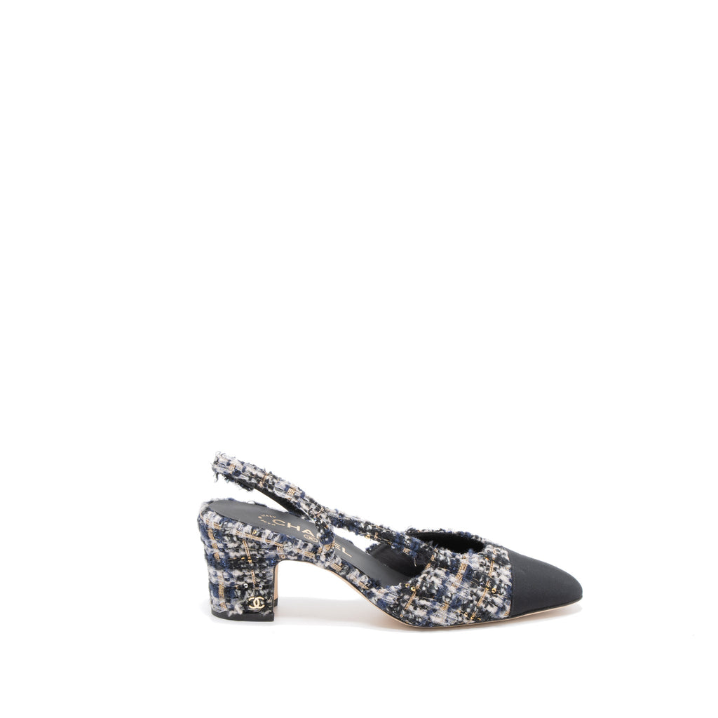 Chanel Size 38.5 Slings Shoes Tweed/Leather Multicolour
