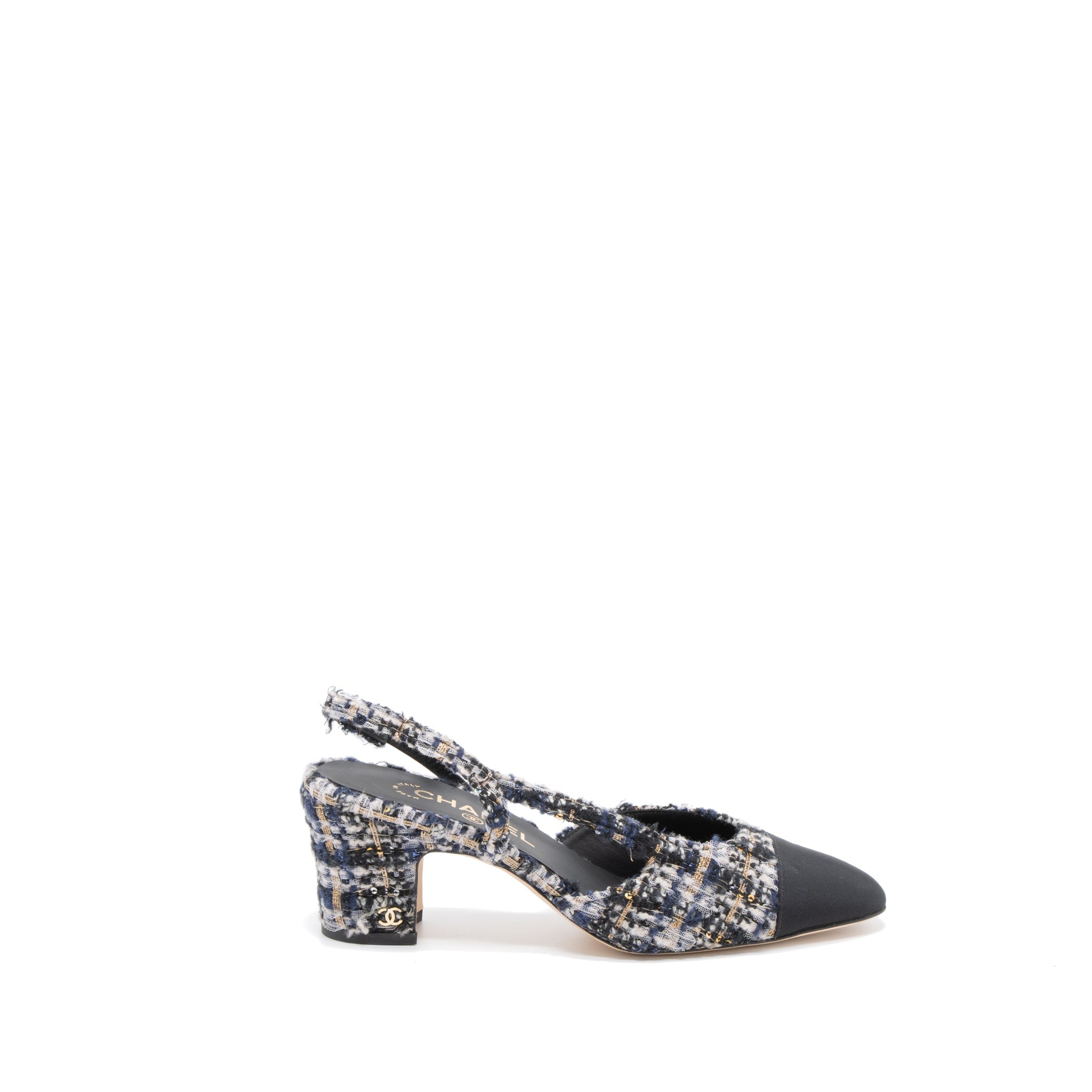 Chanel Size 38.5 Slings Shoes Tweed/Leather Multicolour