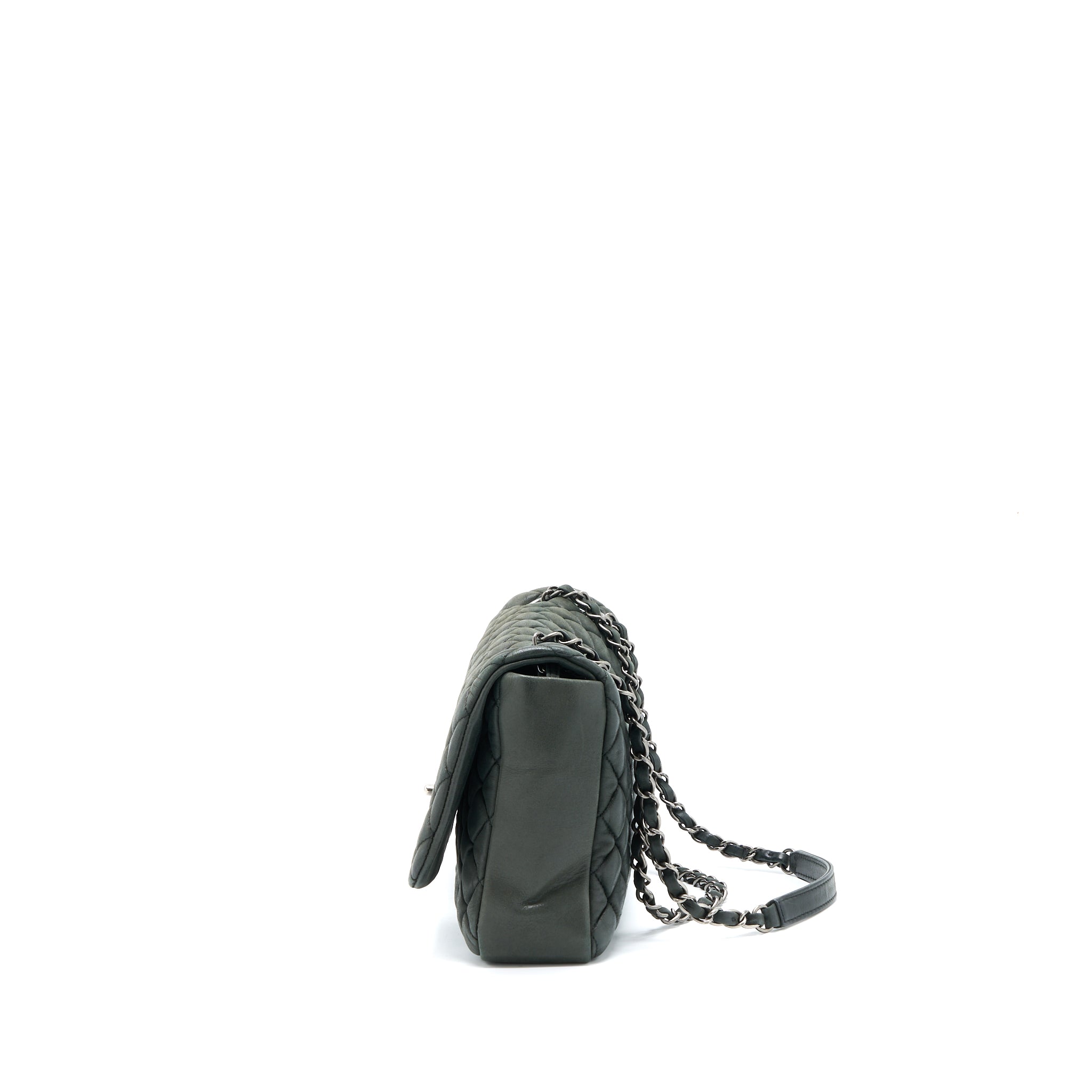 Chanel Quilted Flap Bag Iridescent Calfskin Dark Green Ruthenium