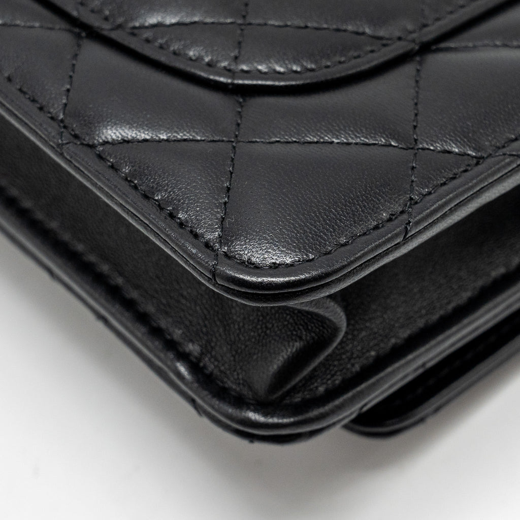 Chanel Pearl Detailed Top Handel Wallet On Chain Lambskin Black L (Microchip)