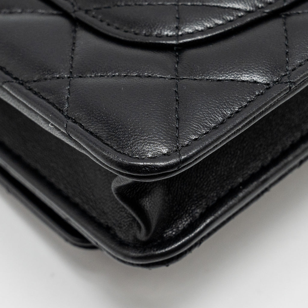 Chanel Pearl Detailed Top Handel Wallet On Chain Lambskin Black L (Microchip)
