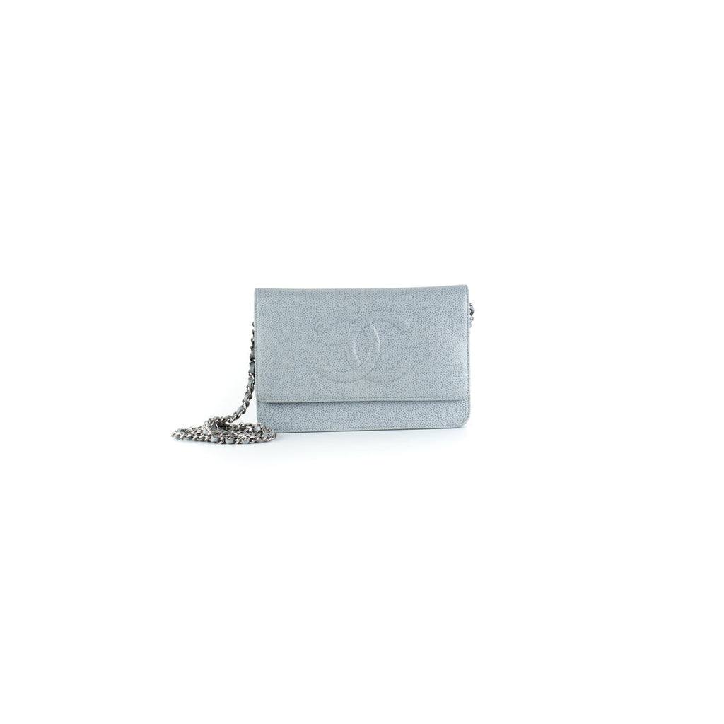 Chanel Caviar Wallet On Chain Light Blue
