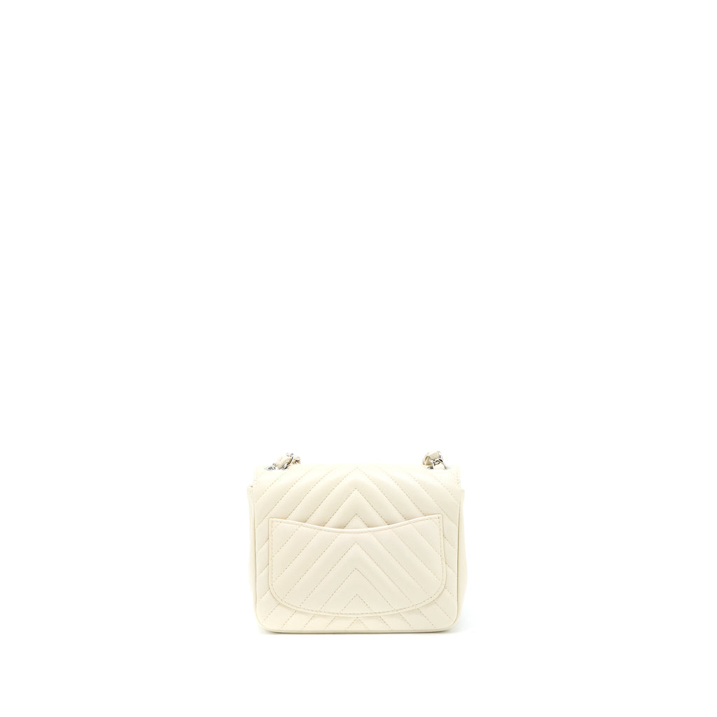 Chanel 21c Mini Square Flap Bag Chevron Lambskin Beige