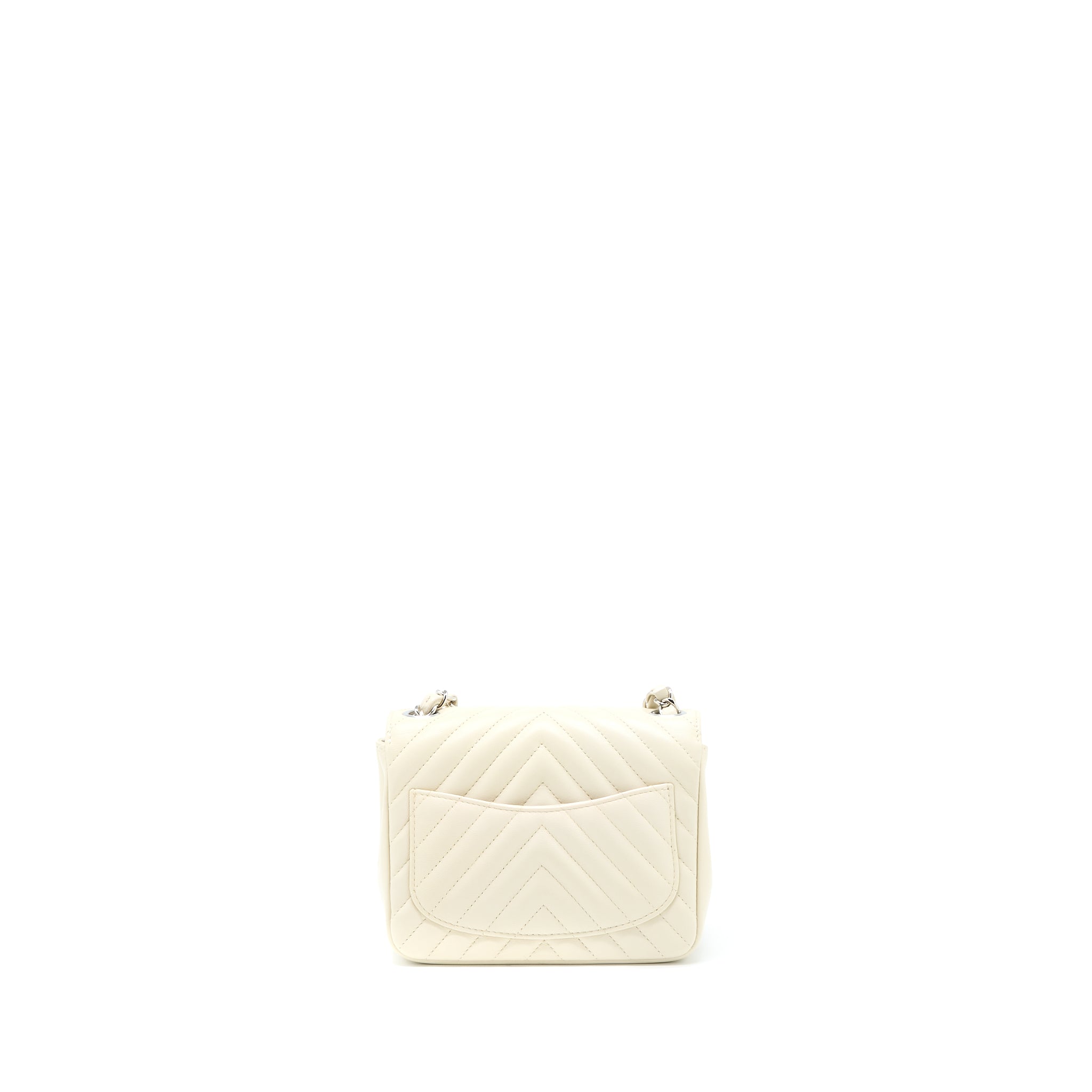 Chanel 21c Mini Square Flap Bag Chevron Lambskin Beige