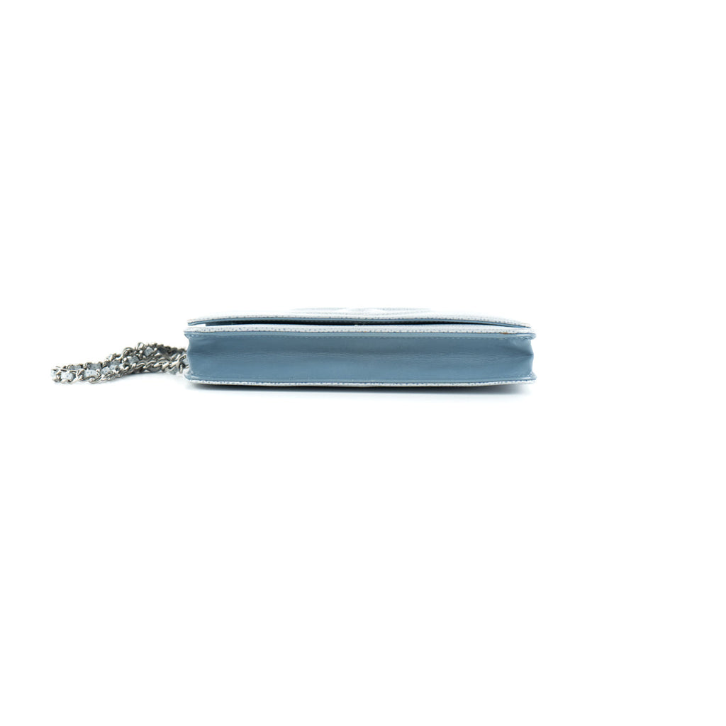 Chanel Caviar Wallet On Chain Light Blue