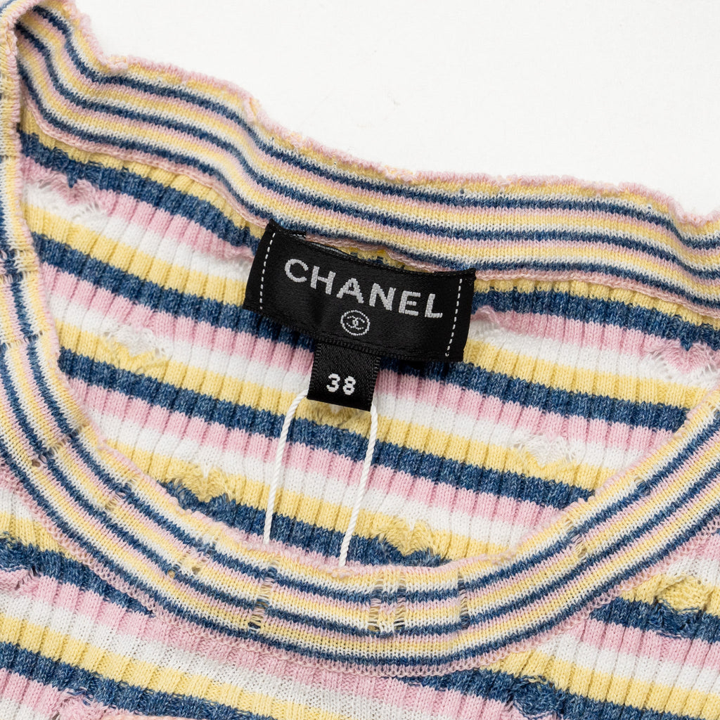 Chanel Size 38 Letter Logo Short Sleeve Knit T-shirt Cotton/Paper Multicolour