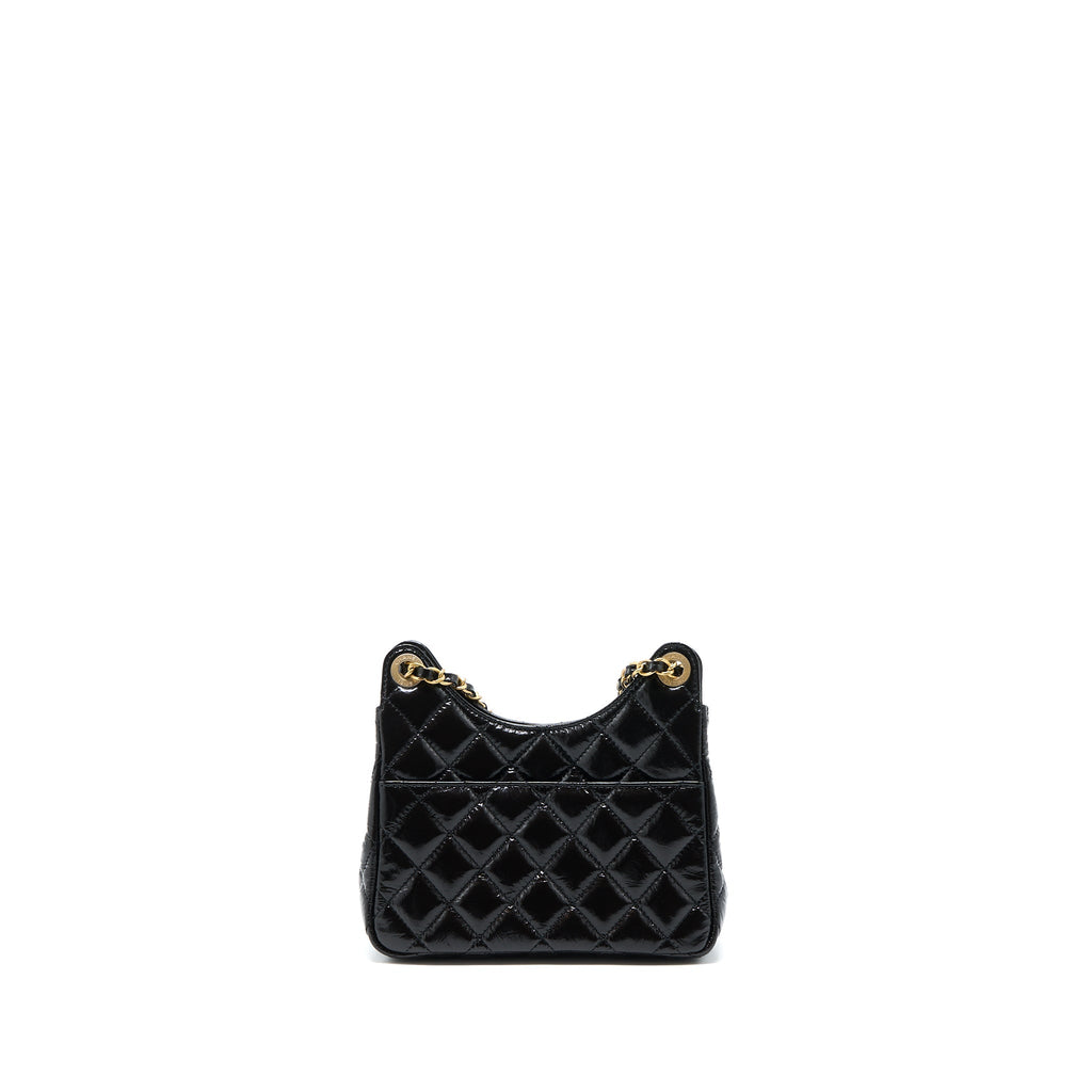 Chanel 23c Small Hobo Bag Shiny Calfskin Black Brushed  (Microchip)