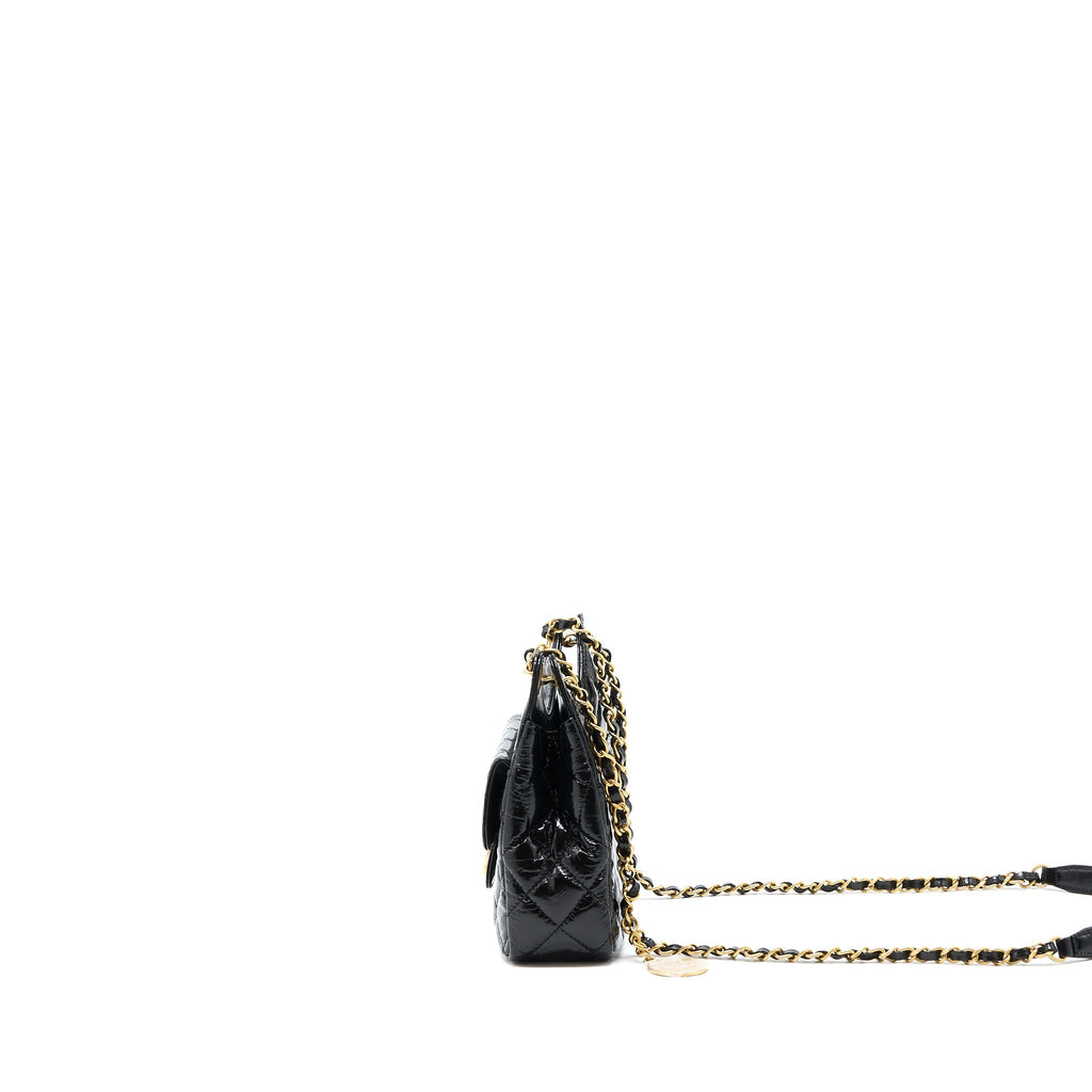 Chanel 23c Small Hobo Bag Shiny Calfskin Black Brushed  (Microchip)