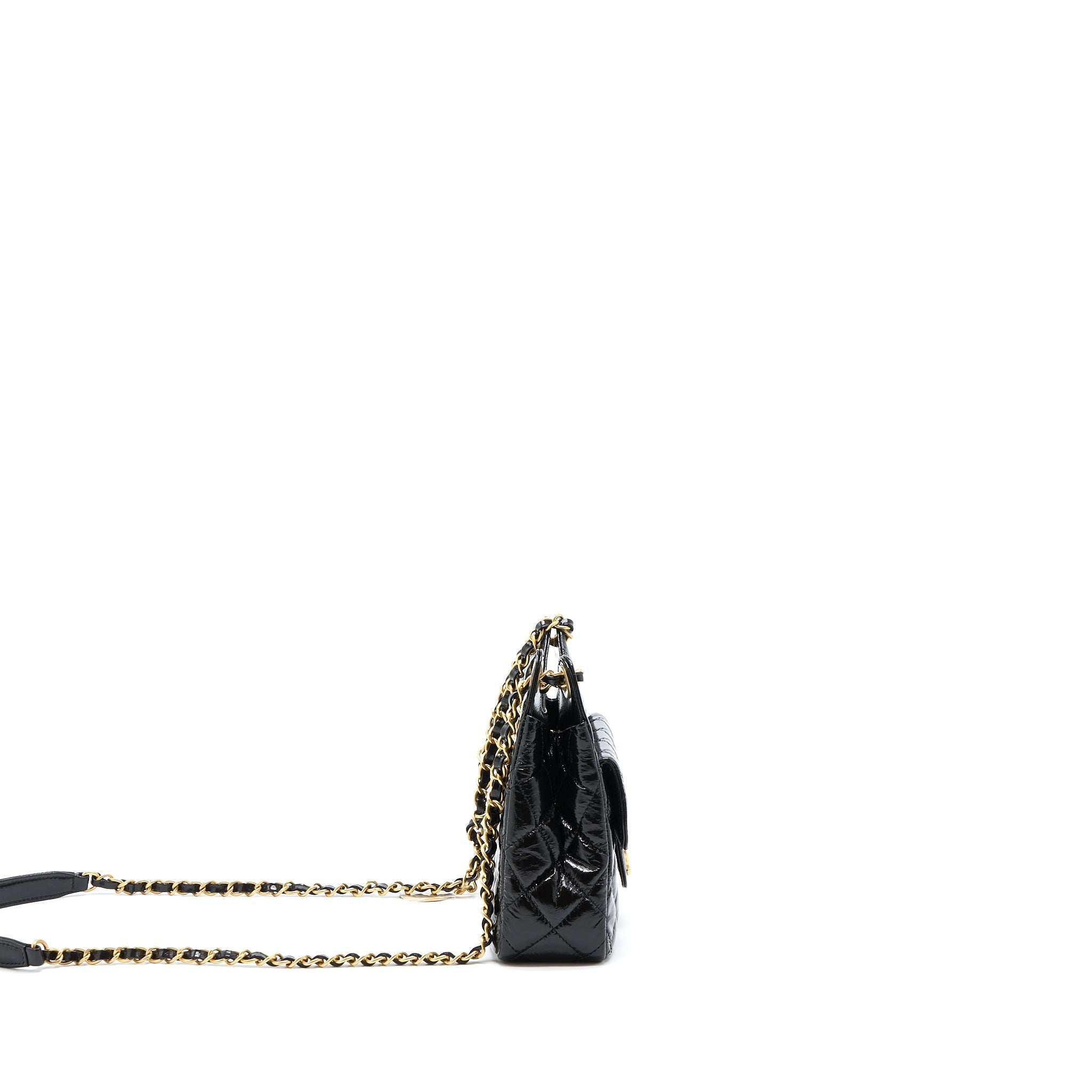 Chanel 23c Small Hobo Bag Shiny Calfskin Black Brushed  (Microchip)