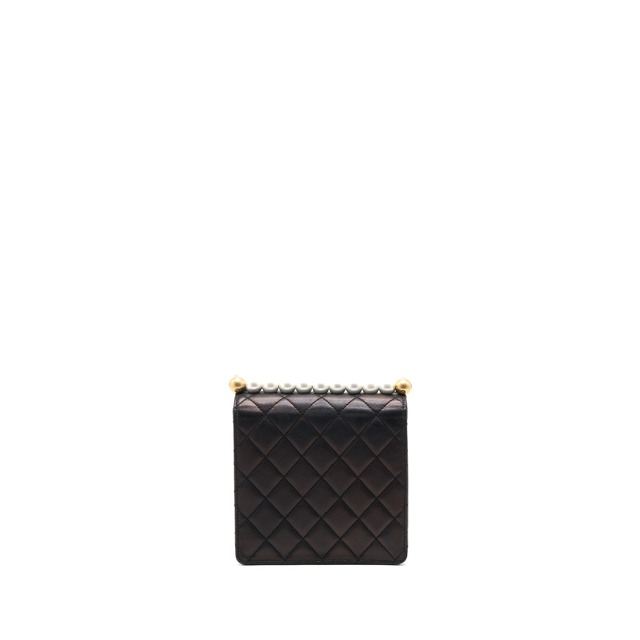 Chanel Vertical Pearl Flap Bag Goatskin Black Brushed