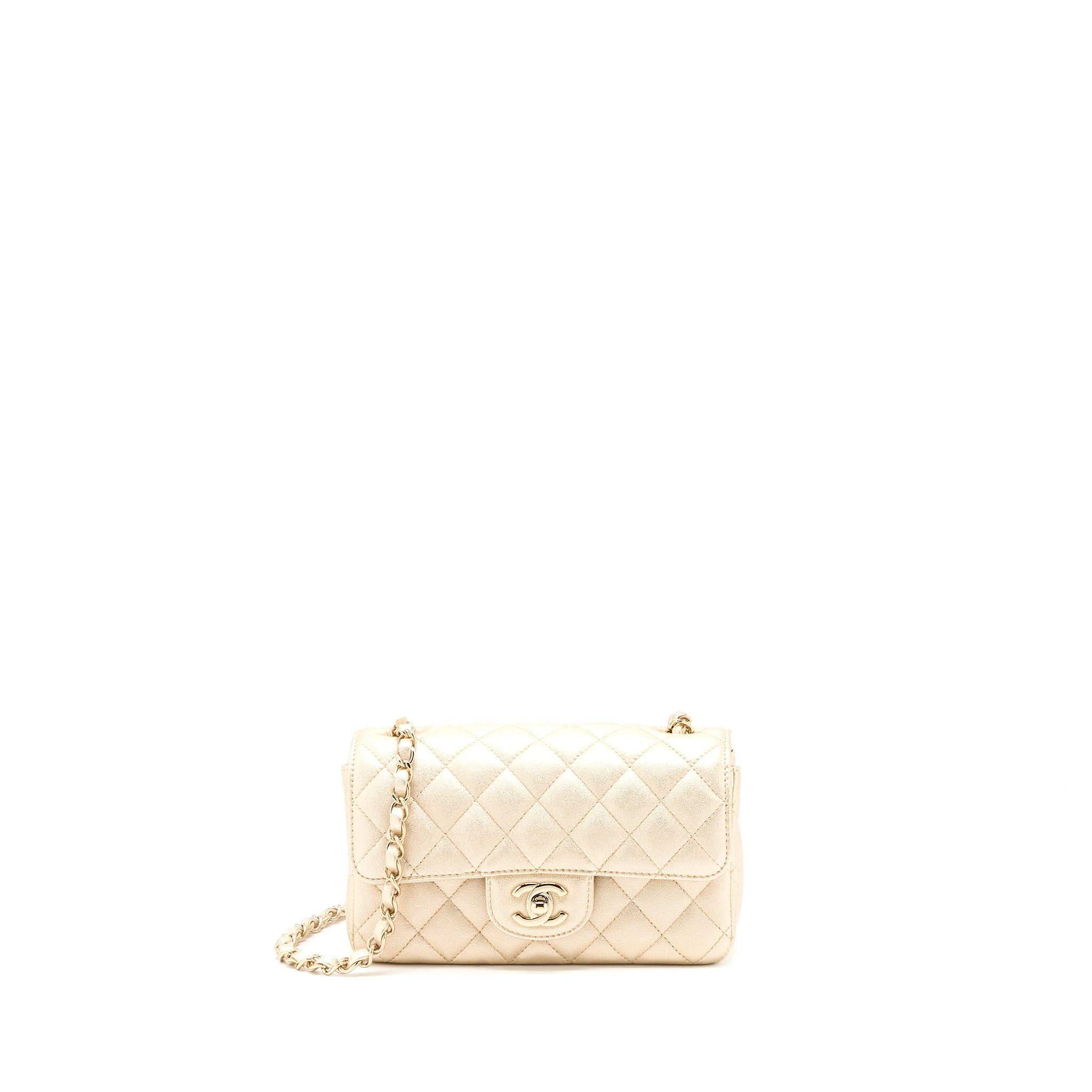 Chanel 21P Mini Rectangular Flap Bag Grained Lambskin Gold L