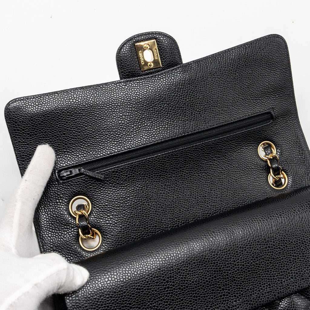 Chanel medium classic double flap bag caviar Black