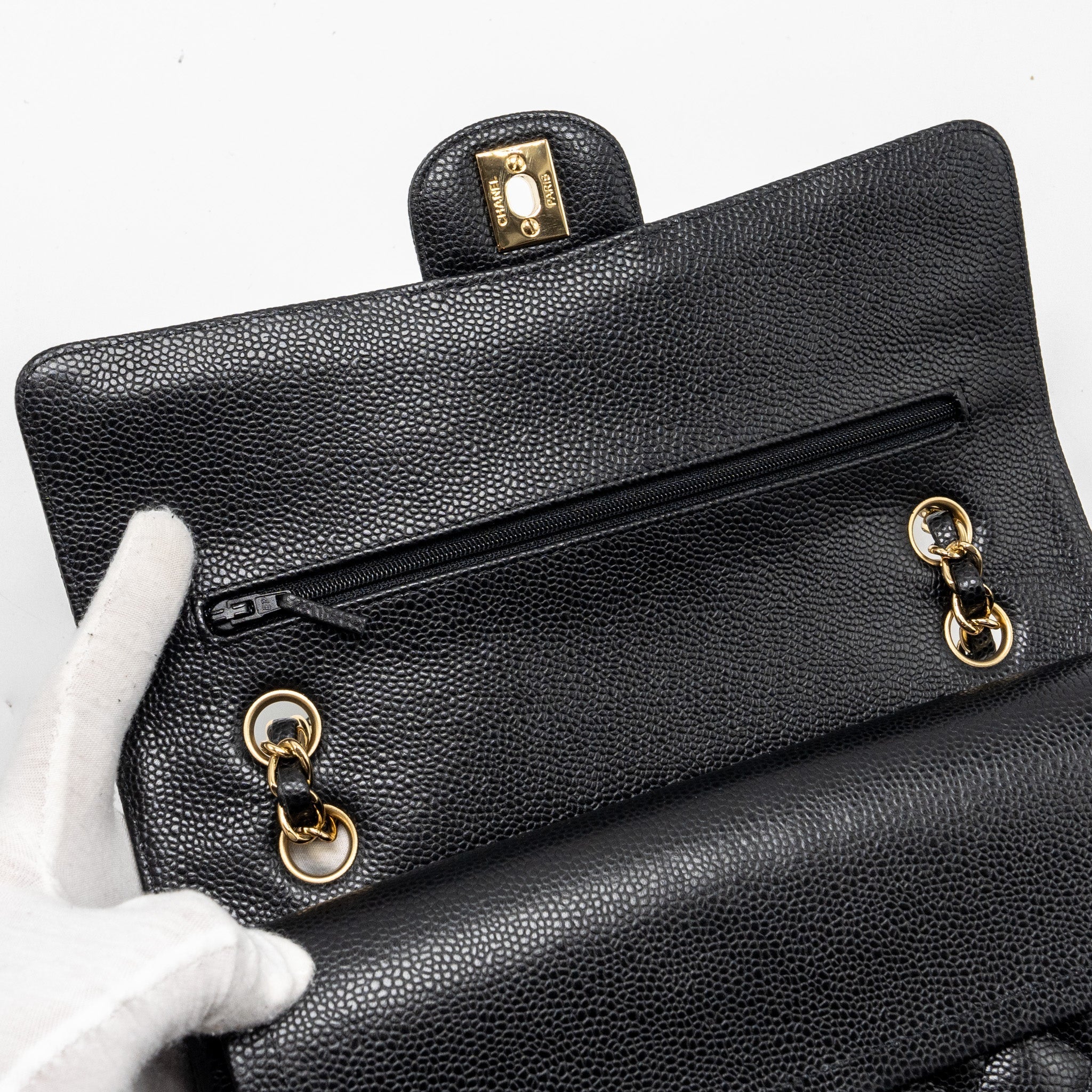 Chanel medium classic double flap bag caviar Black