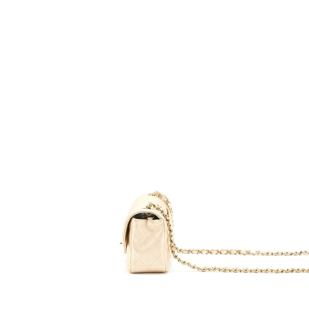 Chanel 21P Mini Rectangular Flap Bag Grained Lambskin Gold L