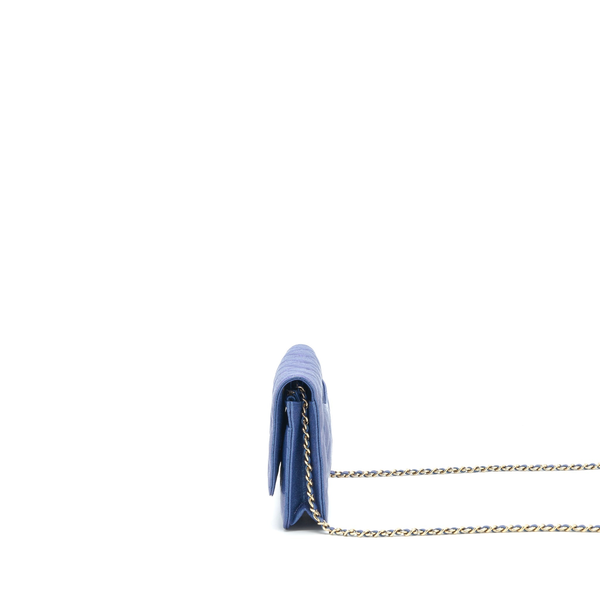 Chanel Classic Wallet On Chain Caviar Iridescent Blue L