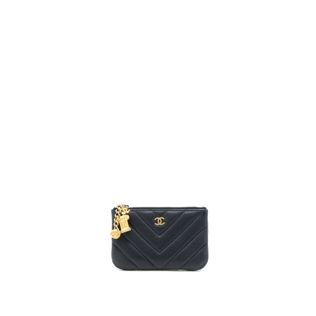 Chanel Chevron Zip O-Case Grained Lambskin Black