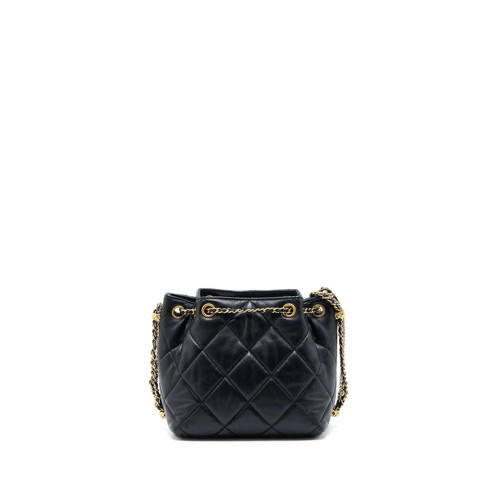Chanel Drawstring Bucket Bag Lambskin Black  (Microchip)