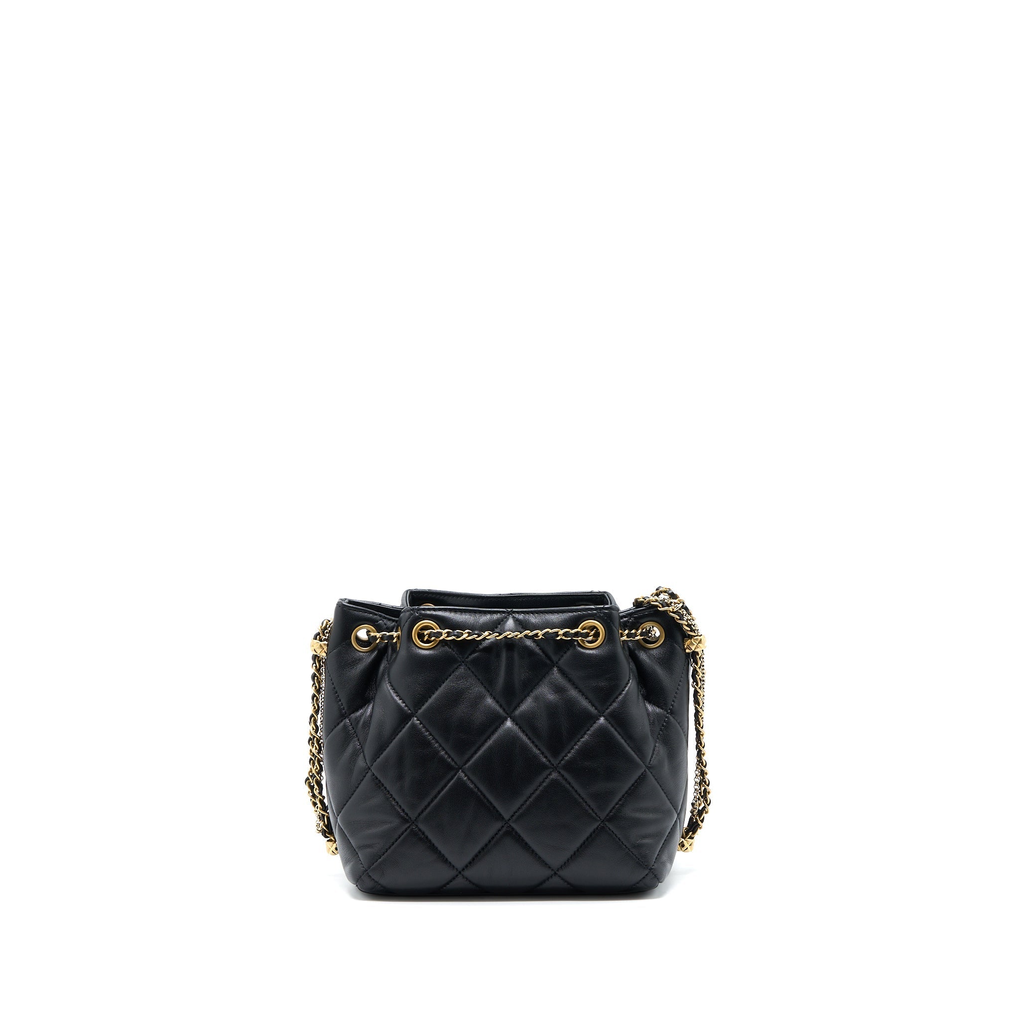 Chanel Drawstring Bucket Bag Lambskin Black  (Microchip)