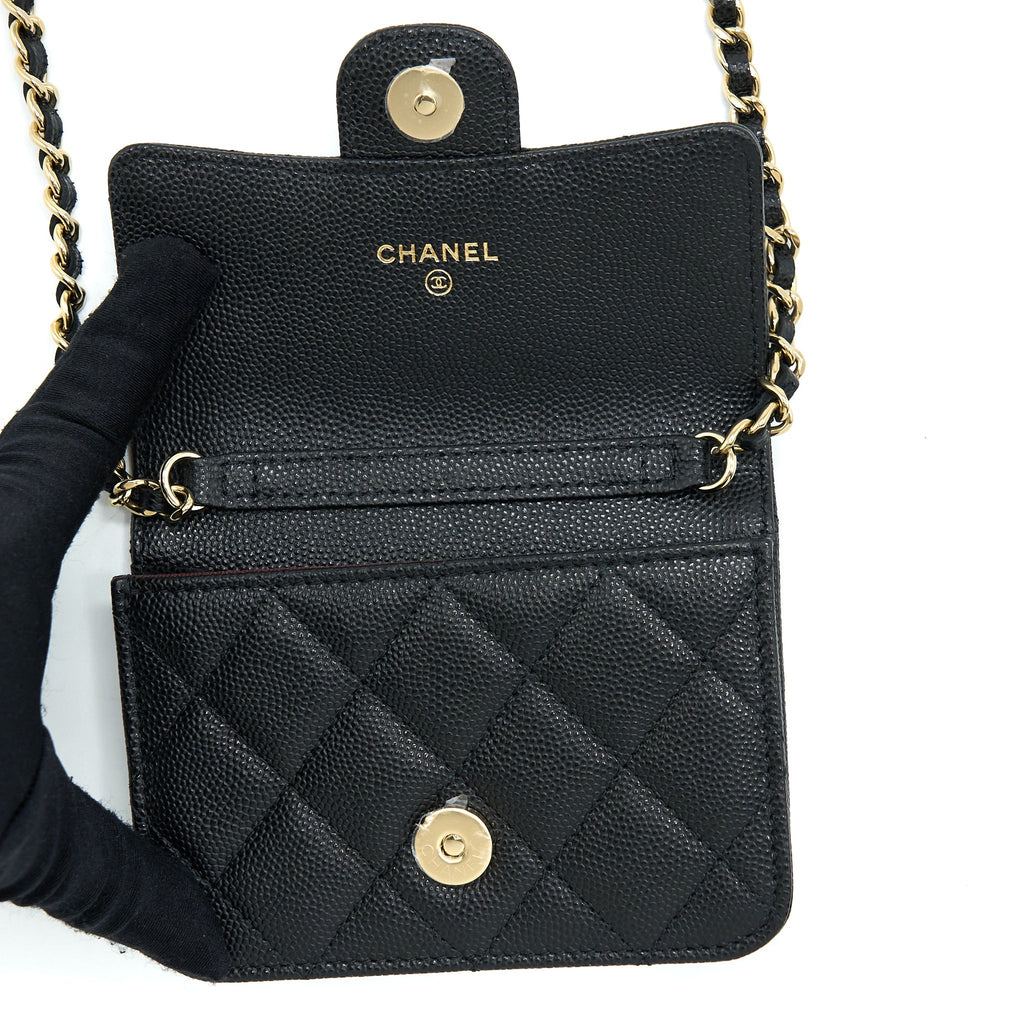Chanel Mini Flap Card Holder With Chain Caviar Black L