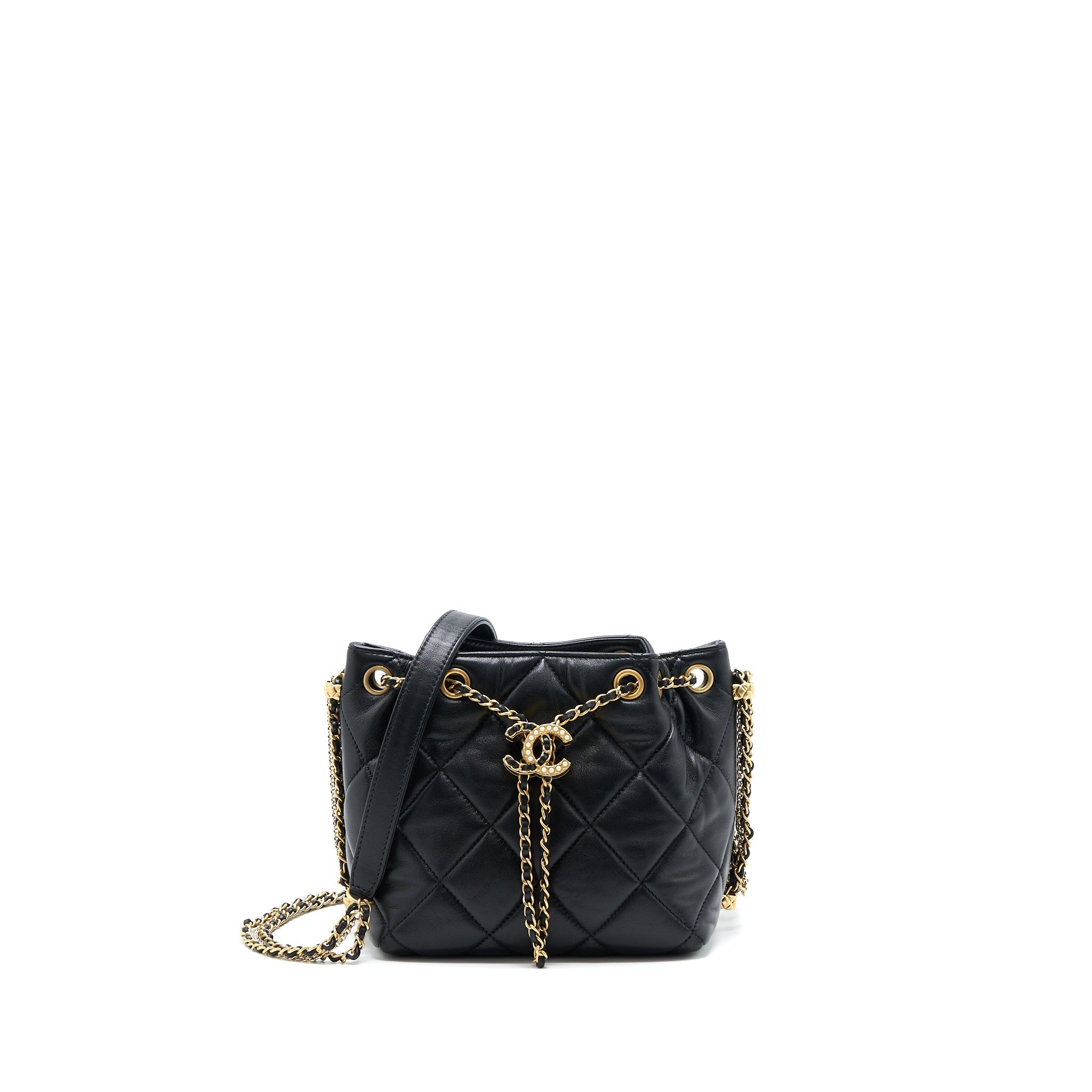 Chanel Drawstring Bucket Bag Lambskin Black  (Microchip)