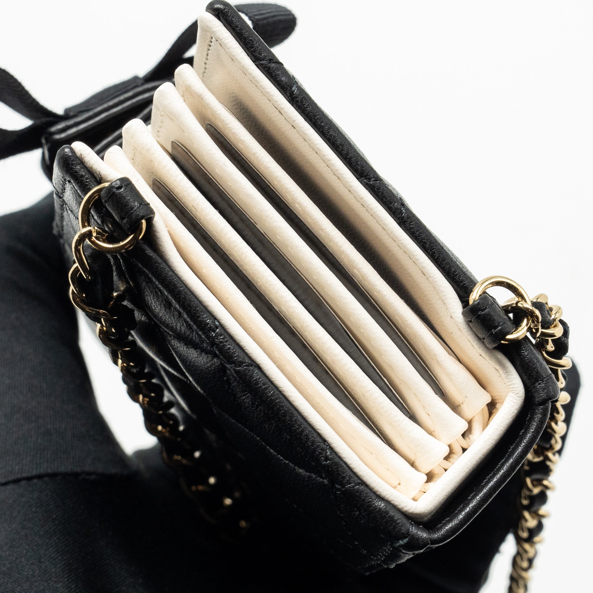 Chanel mini Book Card Holder with Chain Lambskin Black L (microchip)