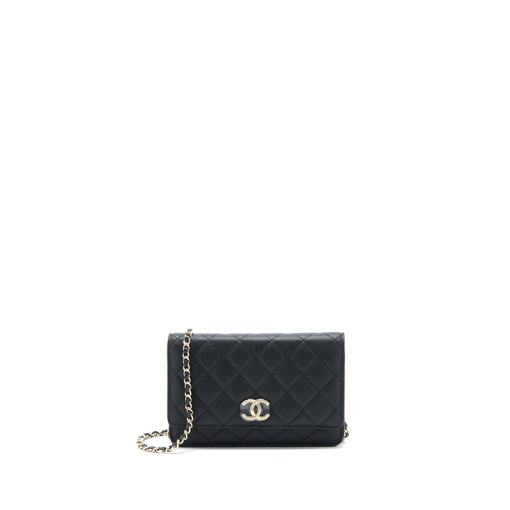 Chanel 23C Giant CC Logo Wallet on Chain Caviar Black L (Microchip)