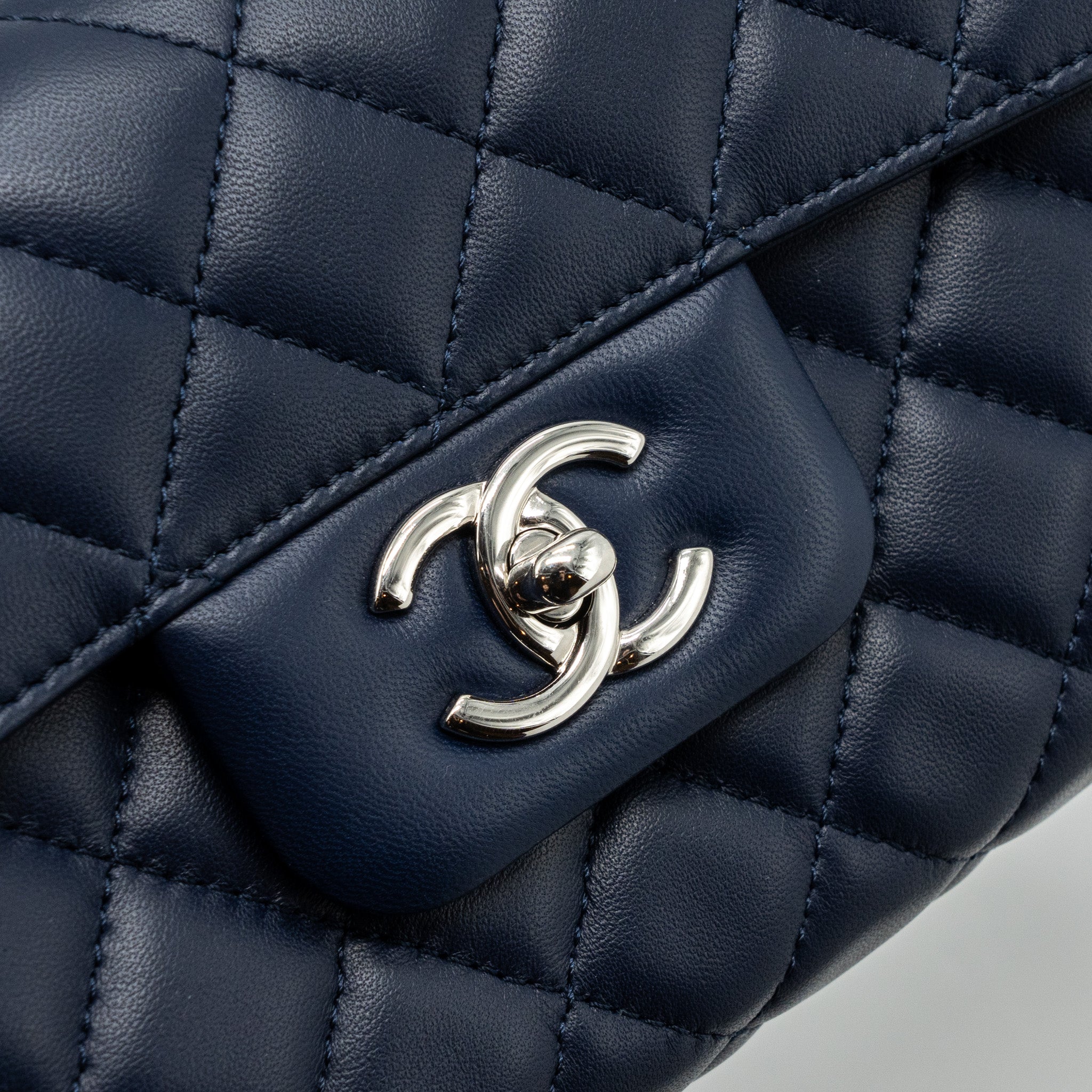 Chanel quilted long flap bag lambskin dark blue