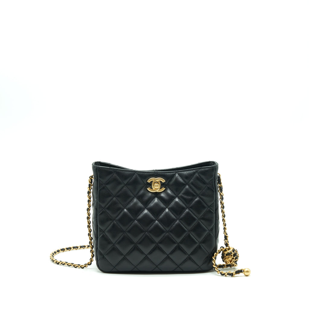 Chanel 22S Pearl Crush Hobo Bag Lambskin Black
