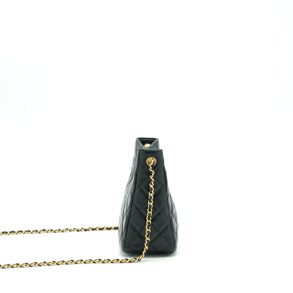 Chanel 22S Pearl Crush Hobo Bag Lambskin Black