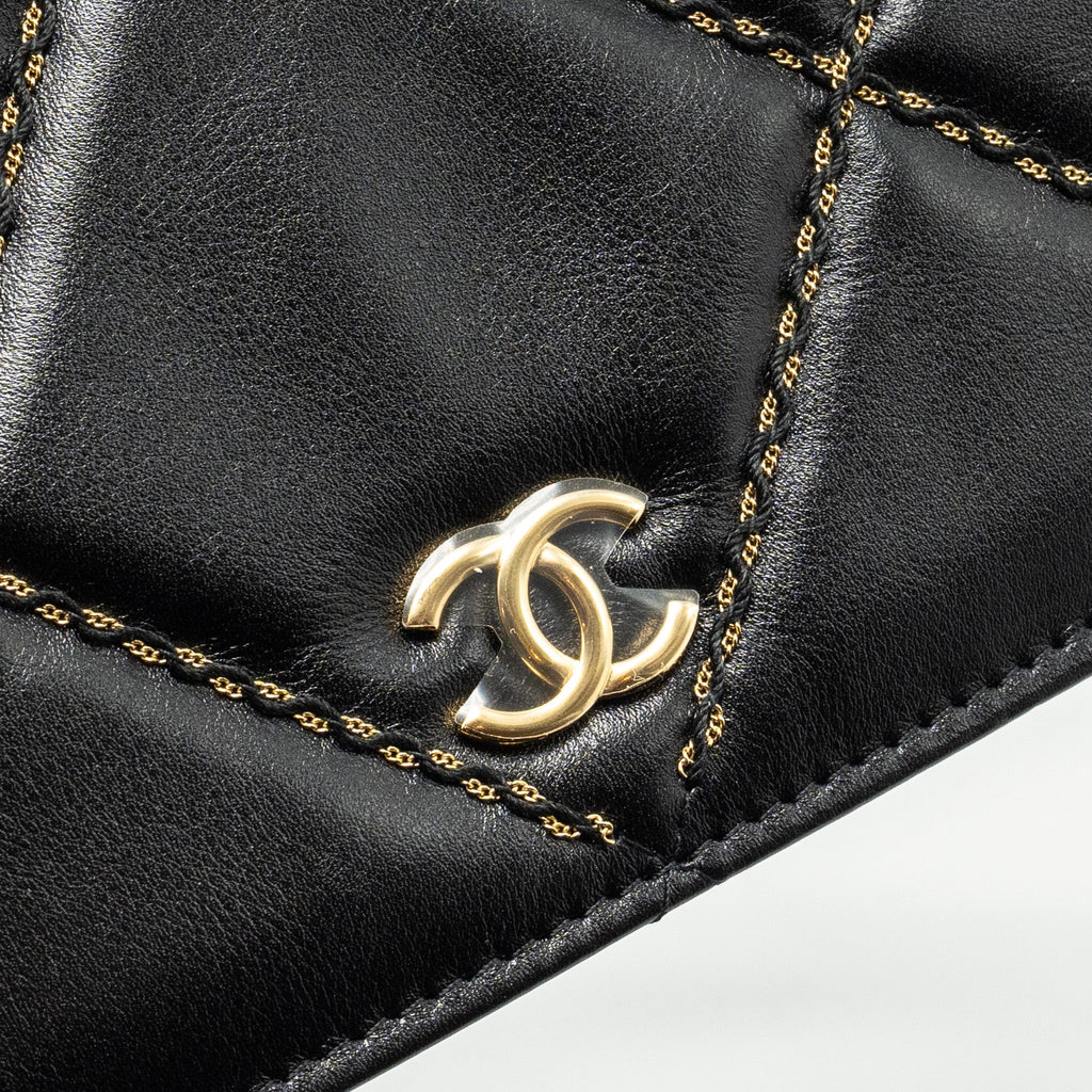 Chanel Quilted Wallet on Chain Shiny Calfskin Black  (microchip)