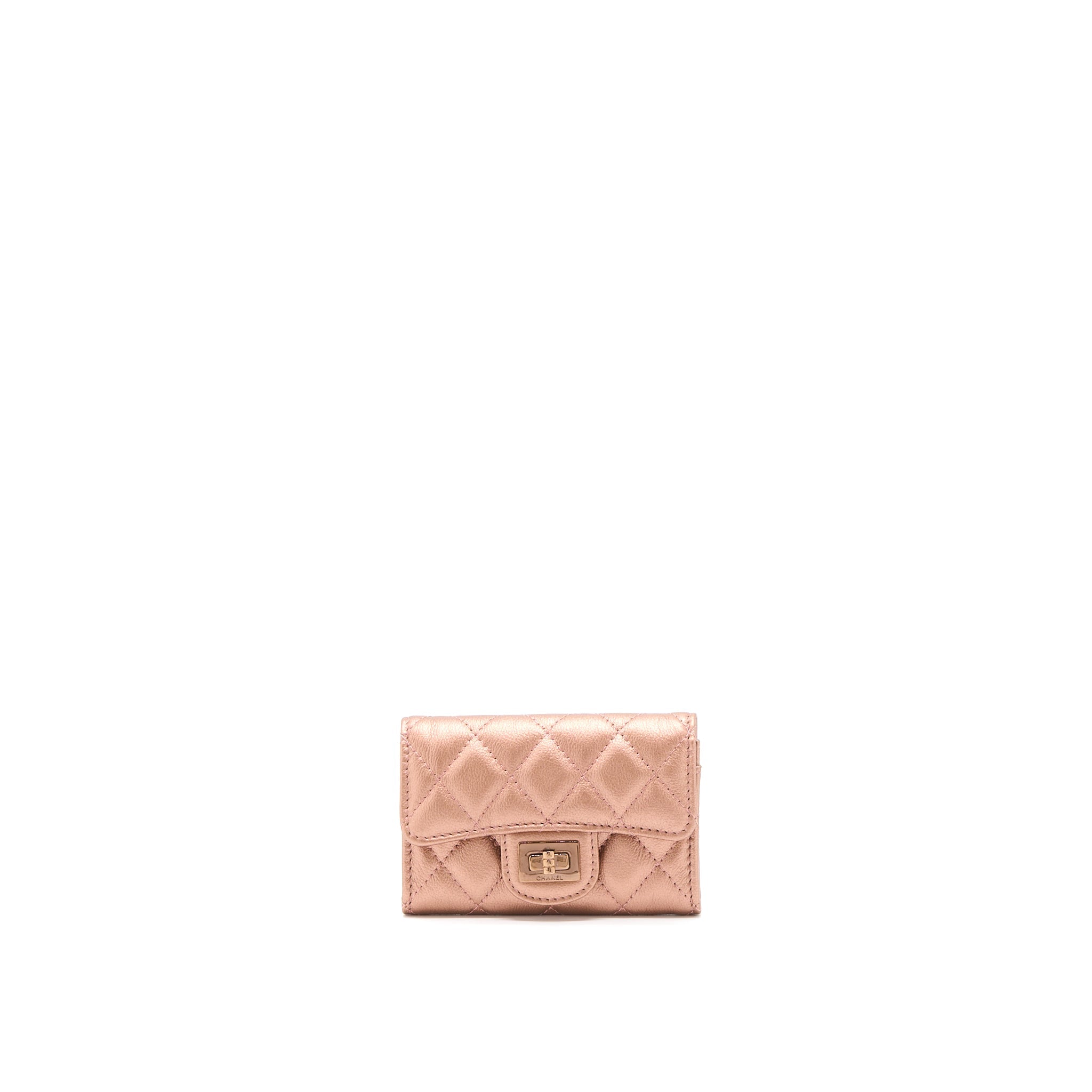 Chanel 2.55 Reissue Flap Card Holder Metallic Grained Calfskin Rose Gold R