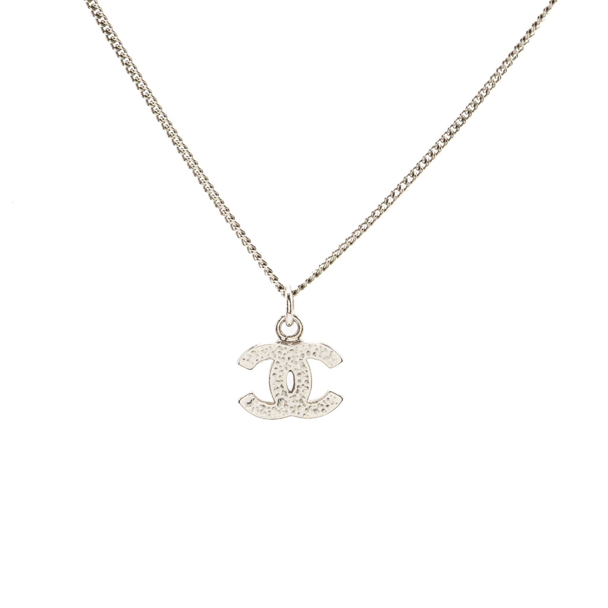 Chanel CC Logo Necklace Crystal Silver Tone