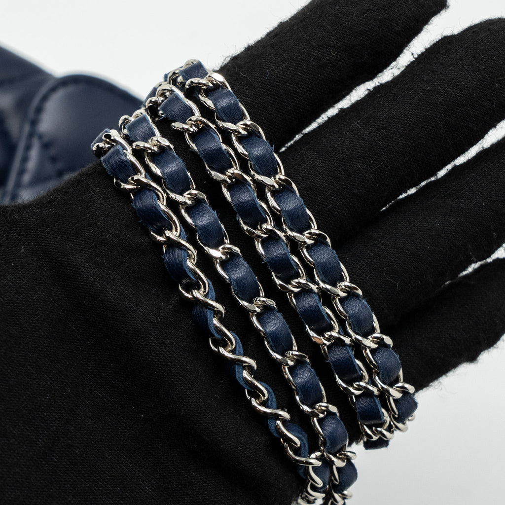 Chanel quilted long flap bag lambskin dark blue