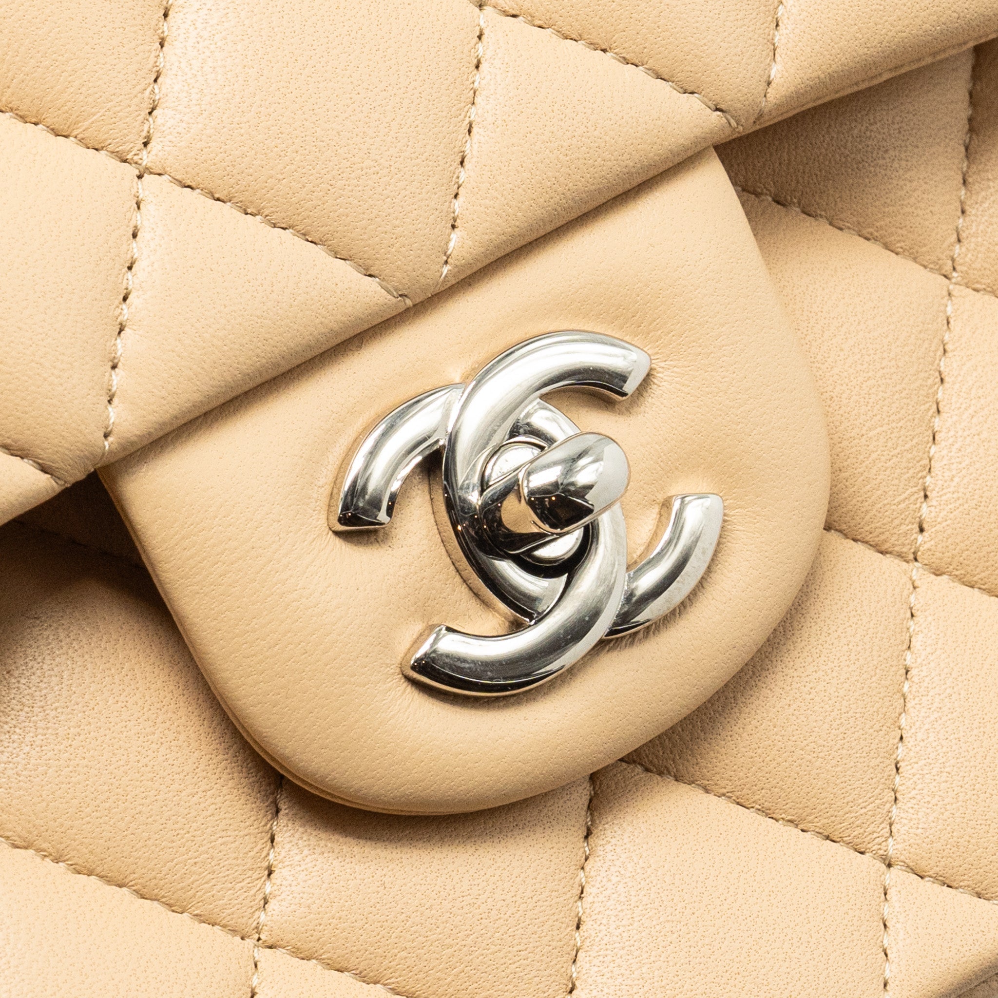 Chanel Small Classic Double Flap Bag Lambskin Beige  (Microchip)