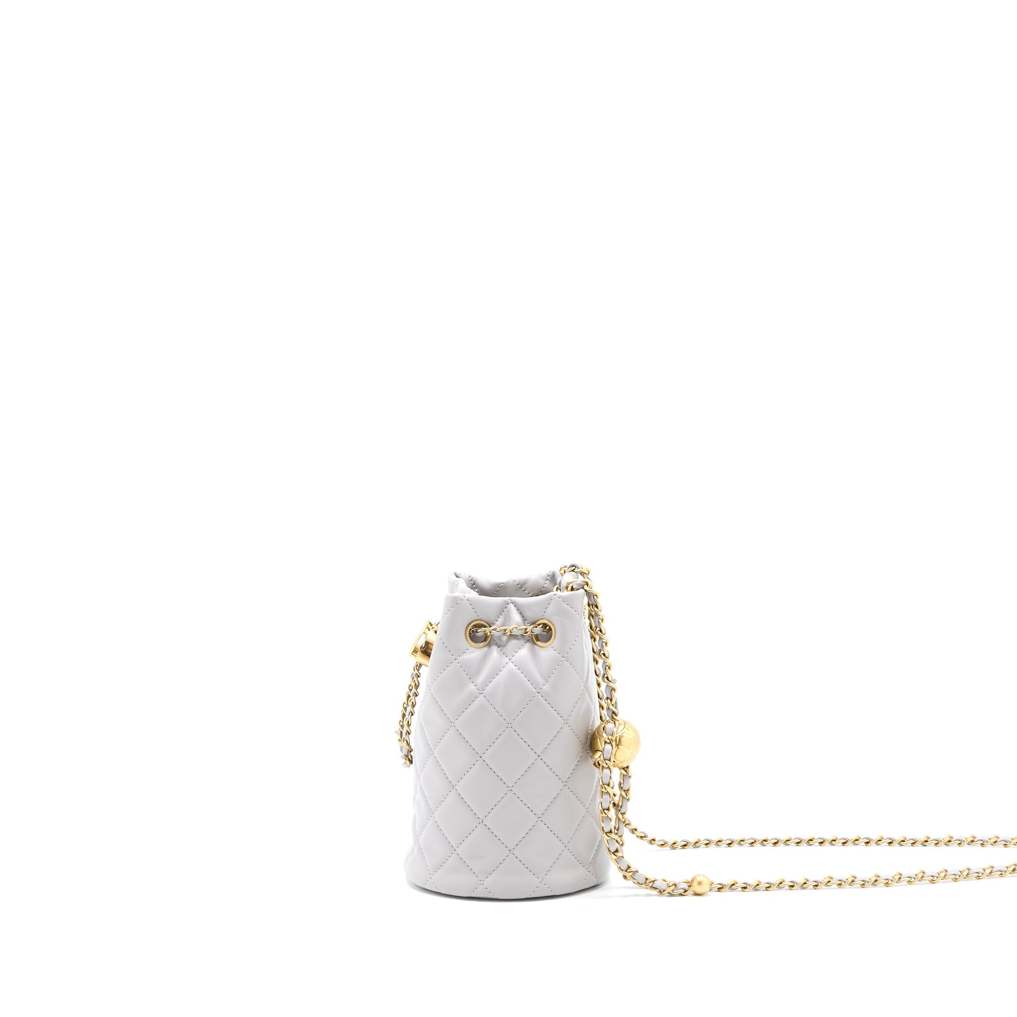 Chanel 22B Pearl Crush Bucket Bag Lambskin Grey  (Microchip)