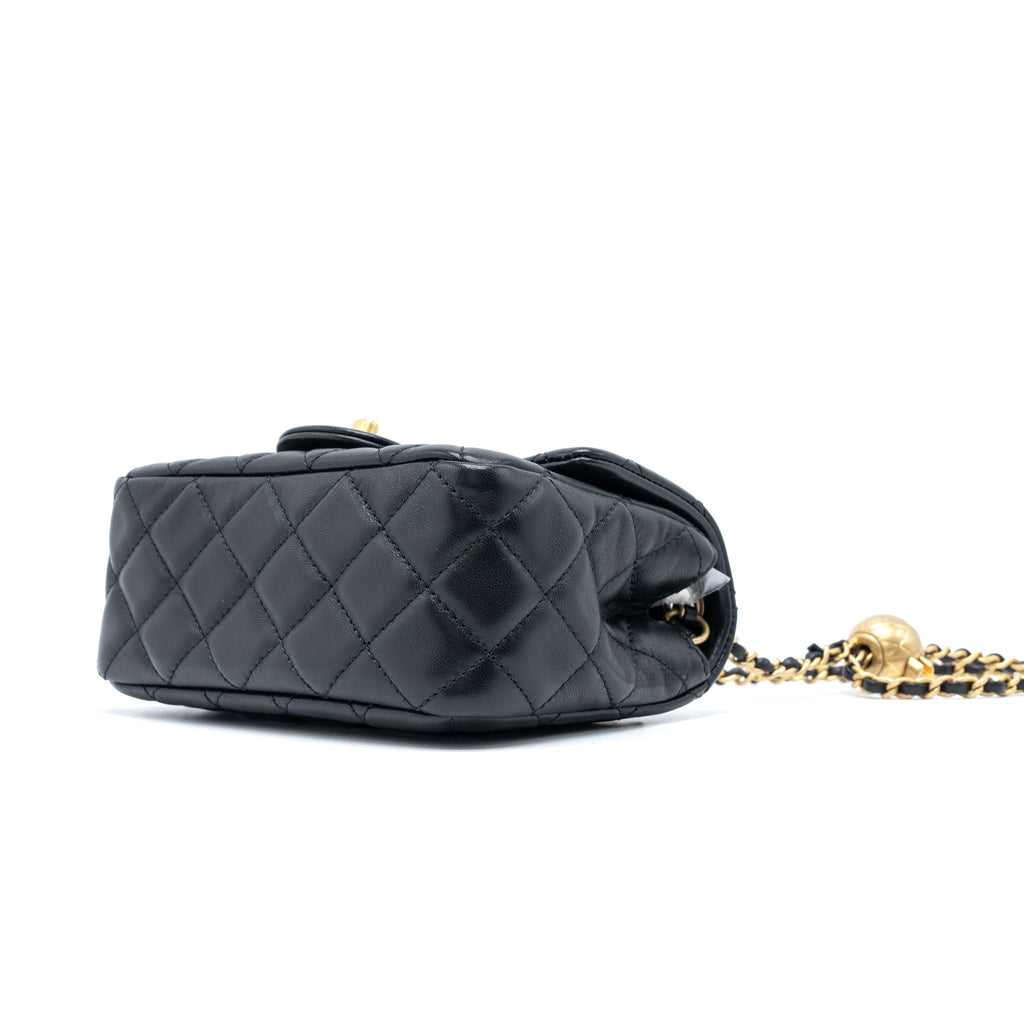 Chanel Pearl Crush Mini Square Flap Bag Lambskin Black Brushed  (Microchip)