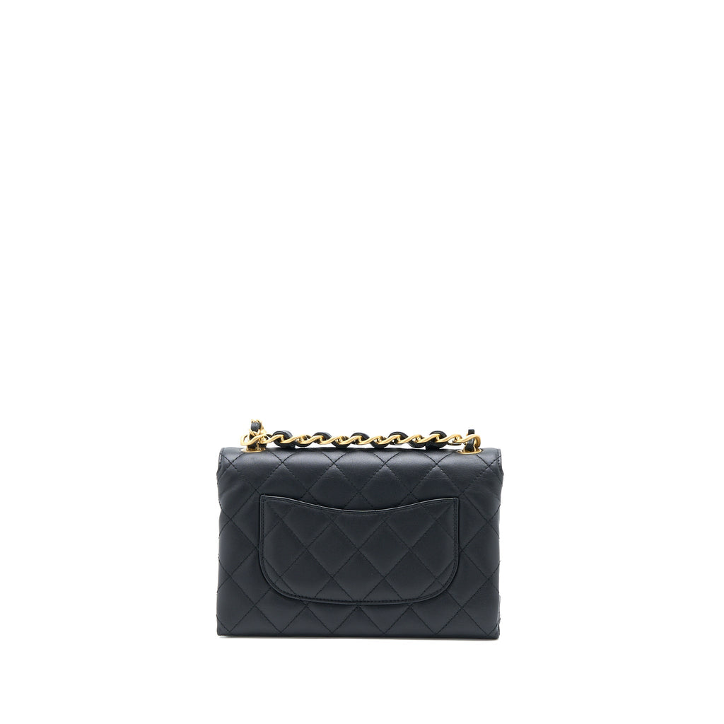Chanel Handle Flap Bag Calfskin Black Brushed  (Microchip)