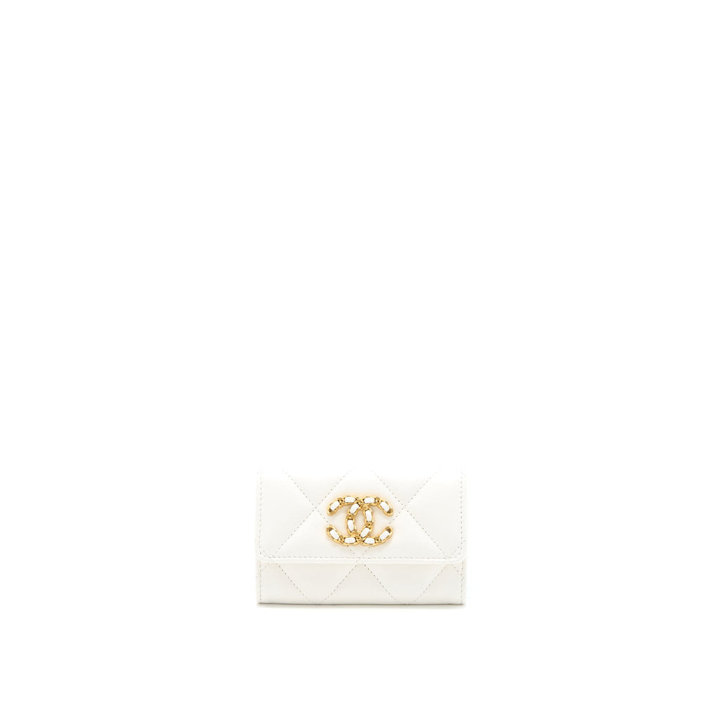 Chanel 19 Flap Card Holder Lambskin White Brushed  (Microchip)