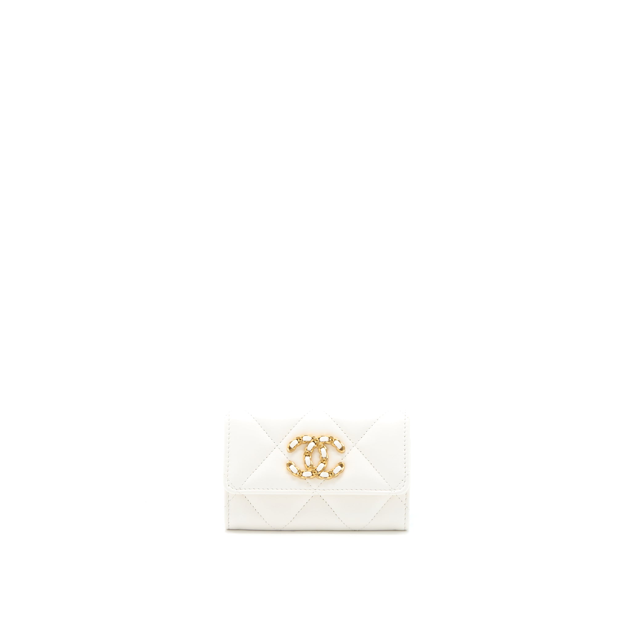 Chanel 19 Flap Card Holder Lambskin White Brushed  (Microchip)