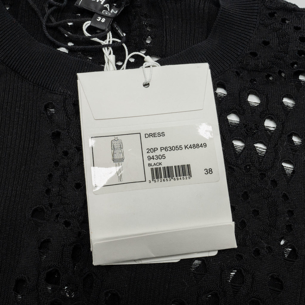 Chanel Size 38 20P Crochet Lace Knit CC Logo Dress Cotton Black