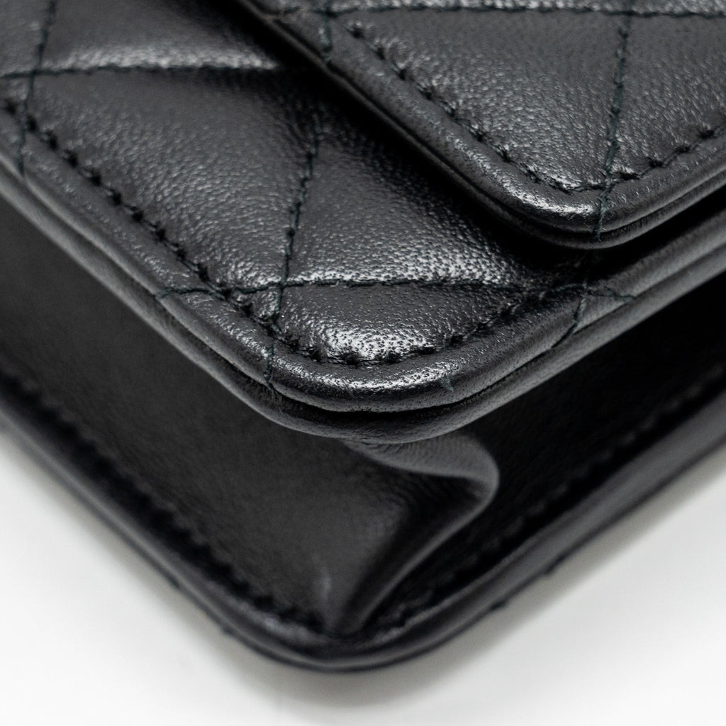 Chanel Wallet On Chain with Pearl Chain Lambskin Black L (Microchip)
