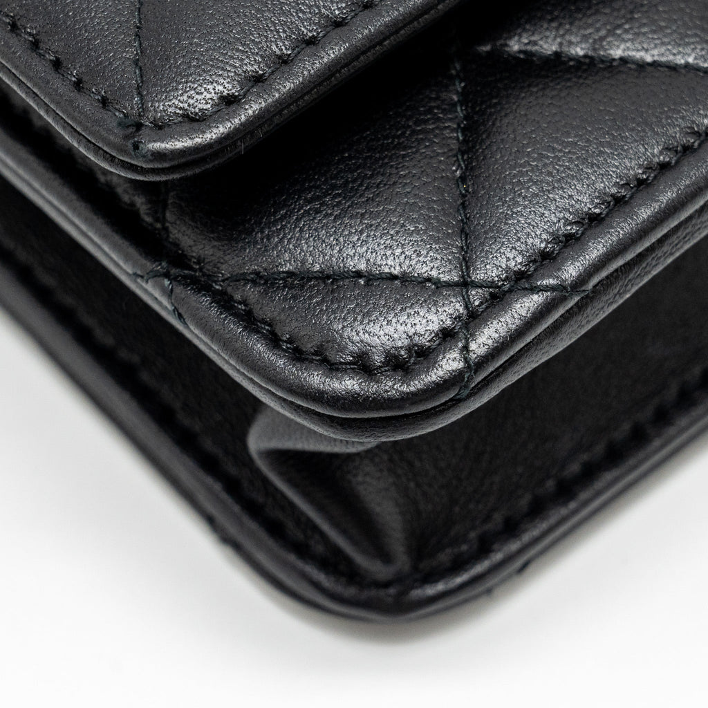 Chanel Wallet On Chain with Pearl Chain Lambskin Black L (Microchip)