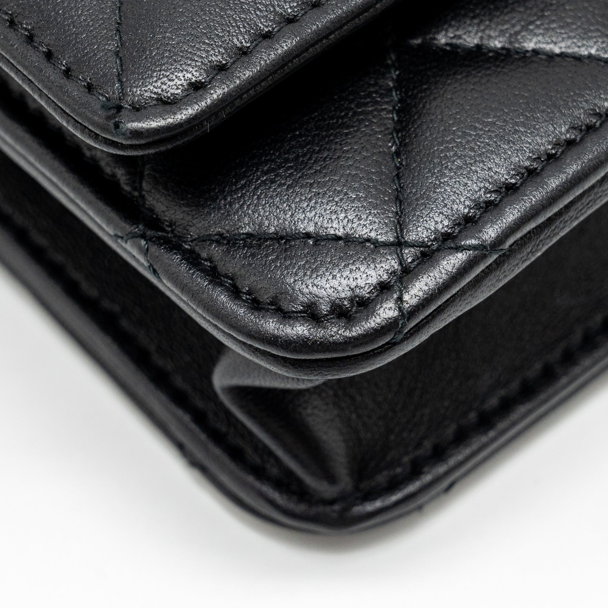 Chanel Wallet On Chain with Pearl Chain Lambskin Black L (Microchip)