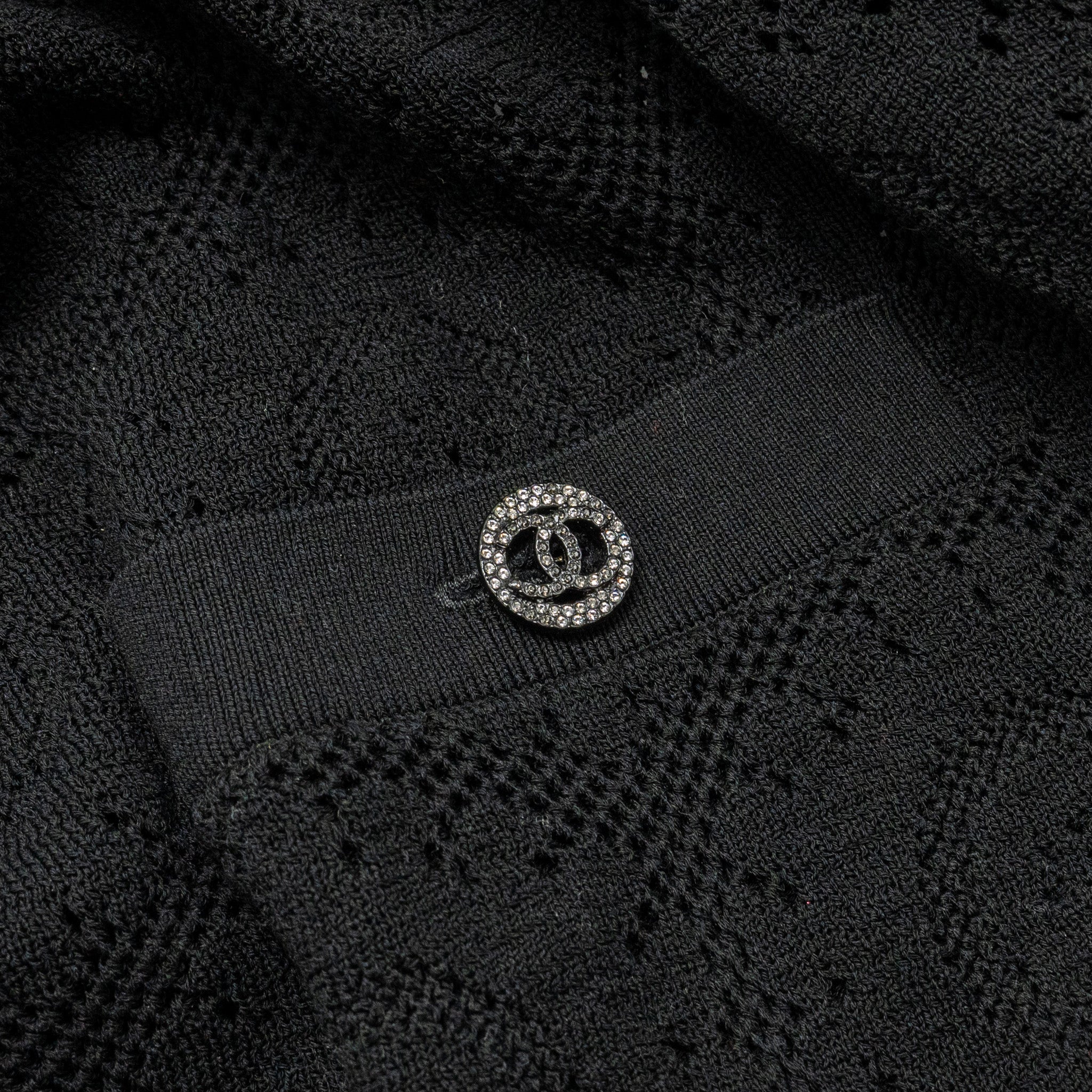 Chanel Size 38 20P Crochet Lace Knit CC Logo Dress Cotton Black