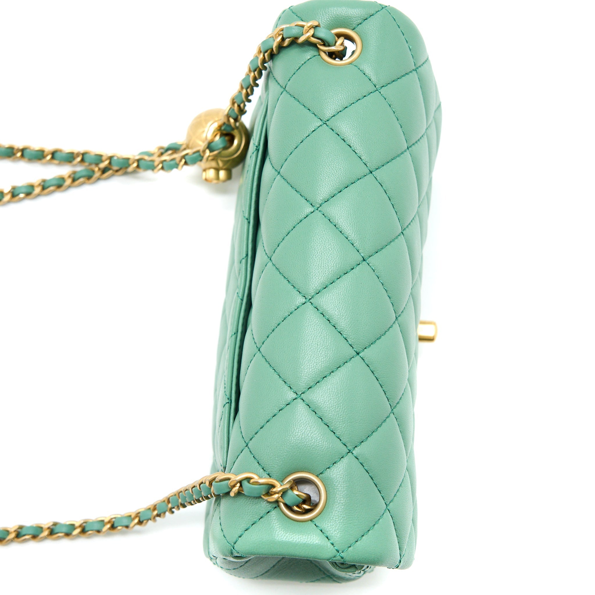 Chanel Pearl Crush Mini Rectangular Flap Bag Lambskin Green  (Microchip)