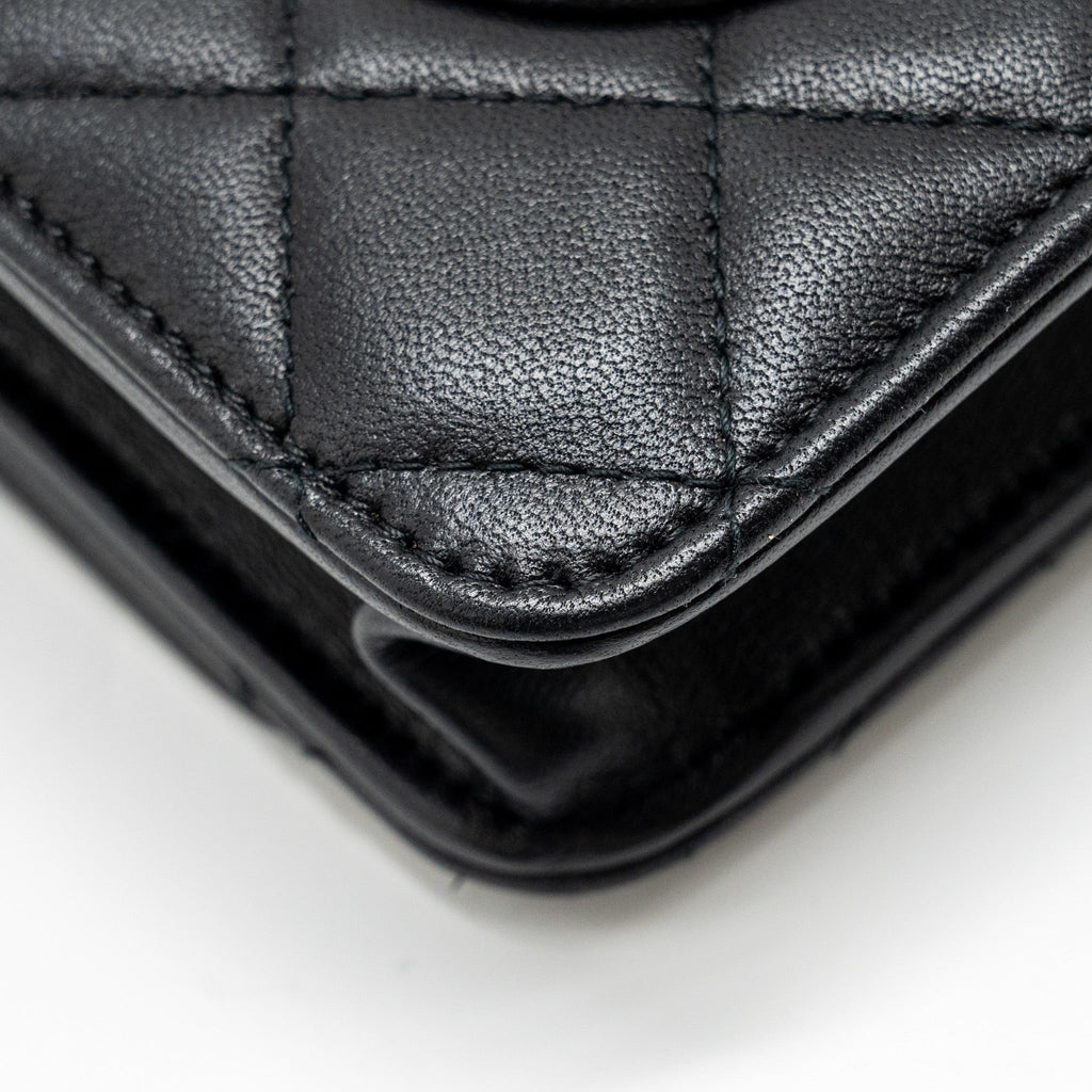 Chanel Wallet On Chain with Pearl Chain Lambskin Black L (Microchip)