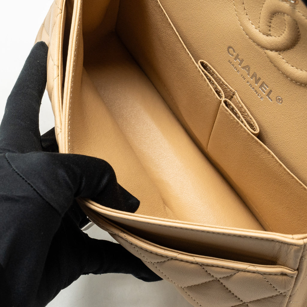 Chanel Small Classic Double Flap Bag Lambskin Beige  (Microchip)