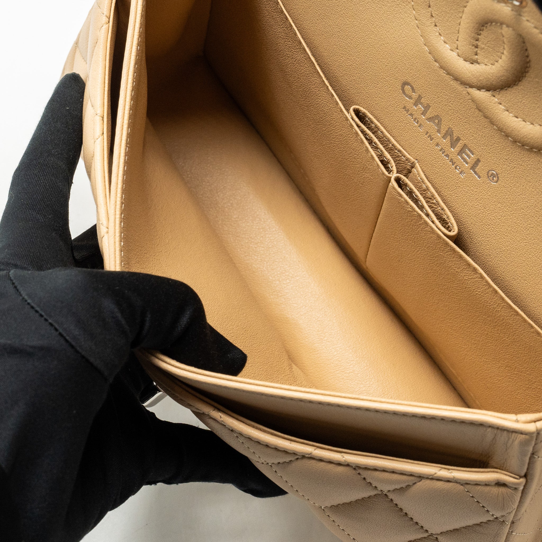 Chanel Small Classic Double Flap Bag Lambskin Beige  (Microchip)