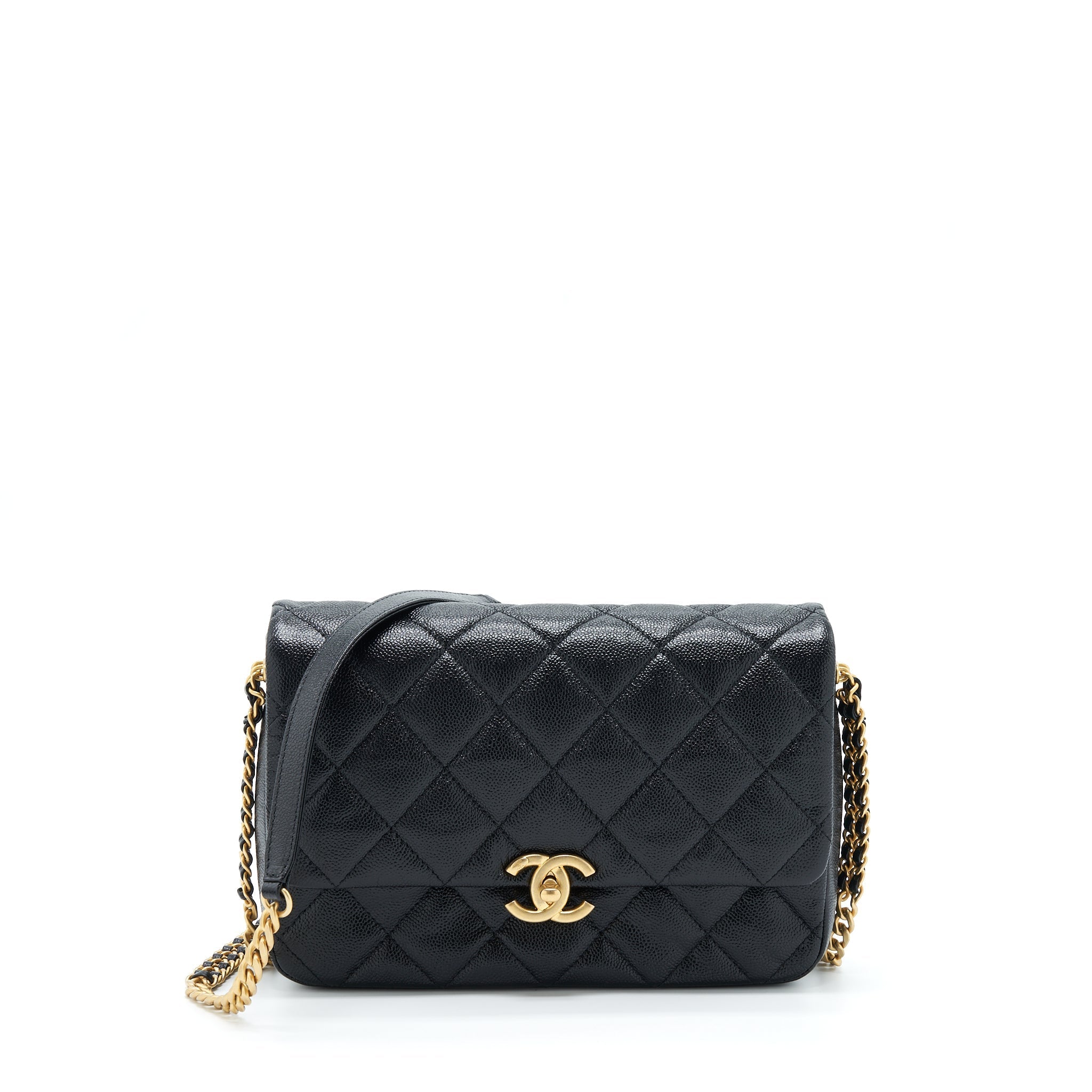 Chanel 22P Medium Melody Bag Grained Calfskin Black